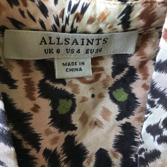 ALL SAINTS Ecru White Print TONI Long Sleeve Arietta Tie Collar Button Shirt - Picture 2 of 13